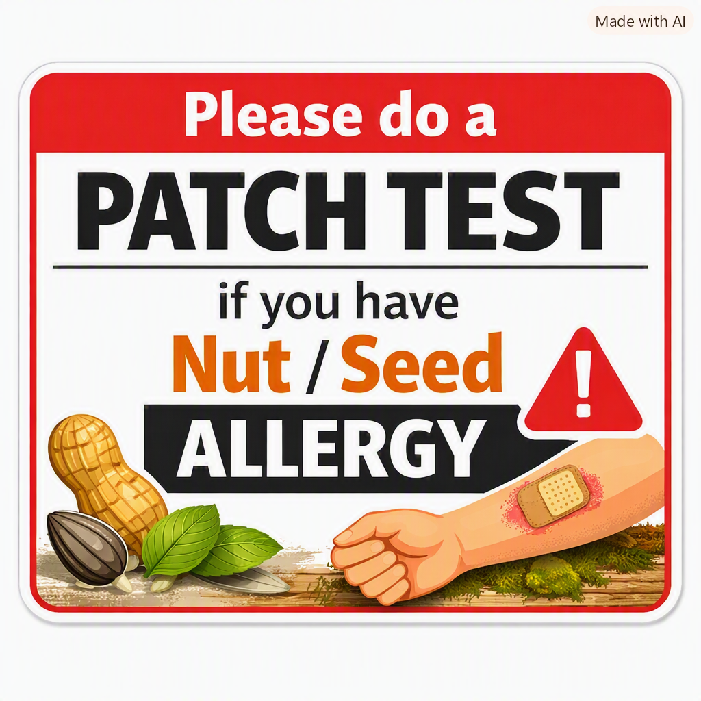 Please do a Patch Test if you have Nut/Seed allergy